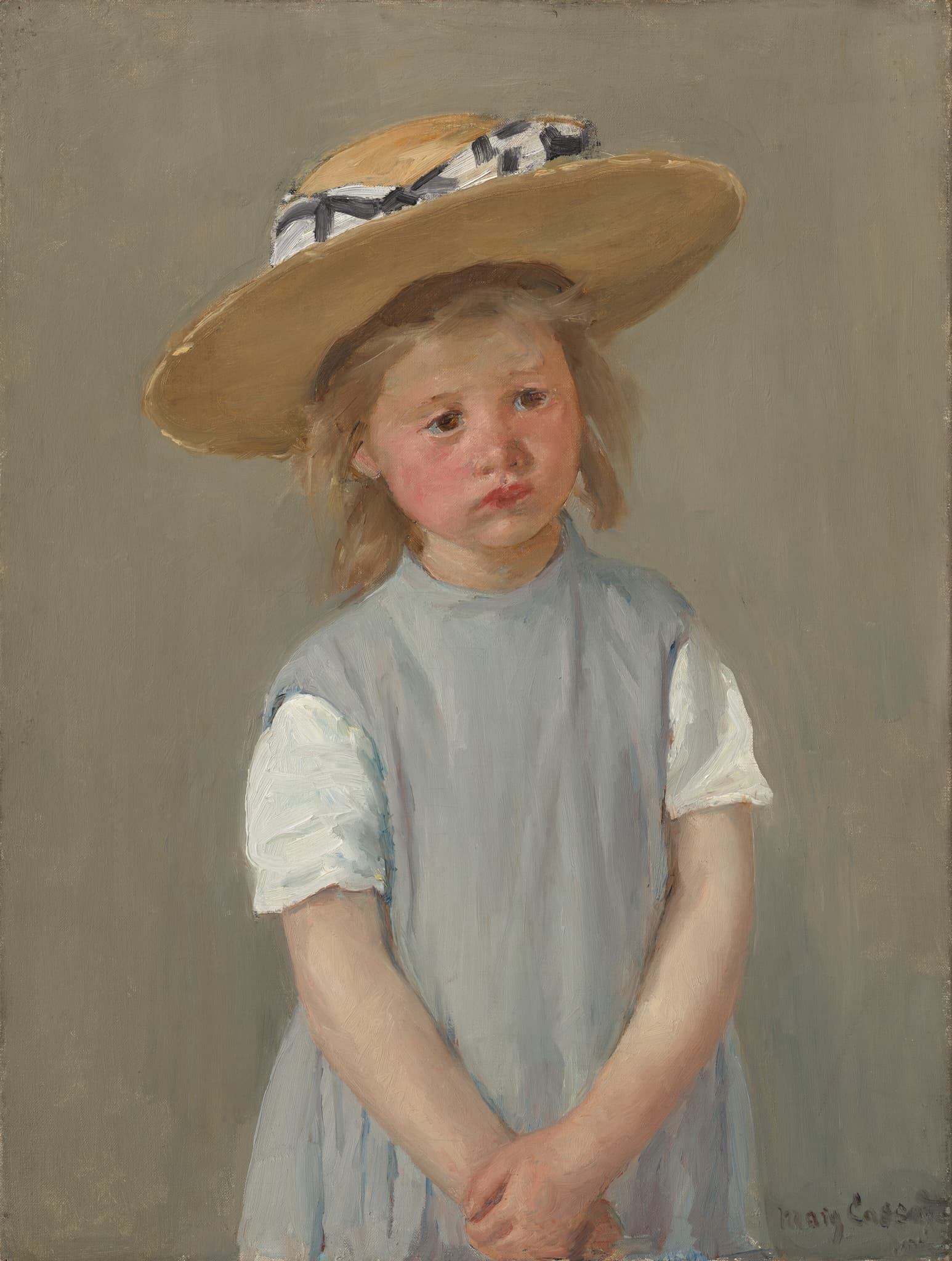Little Girl in a Big Straw Hat and a Pinafore