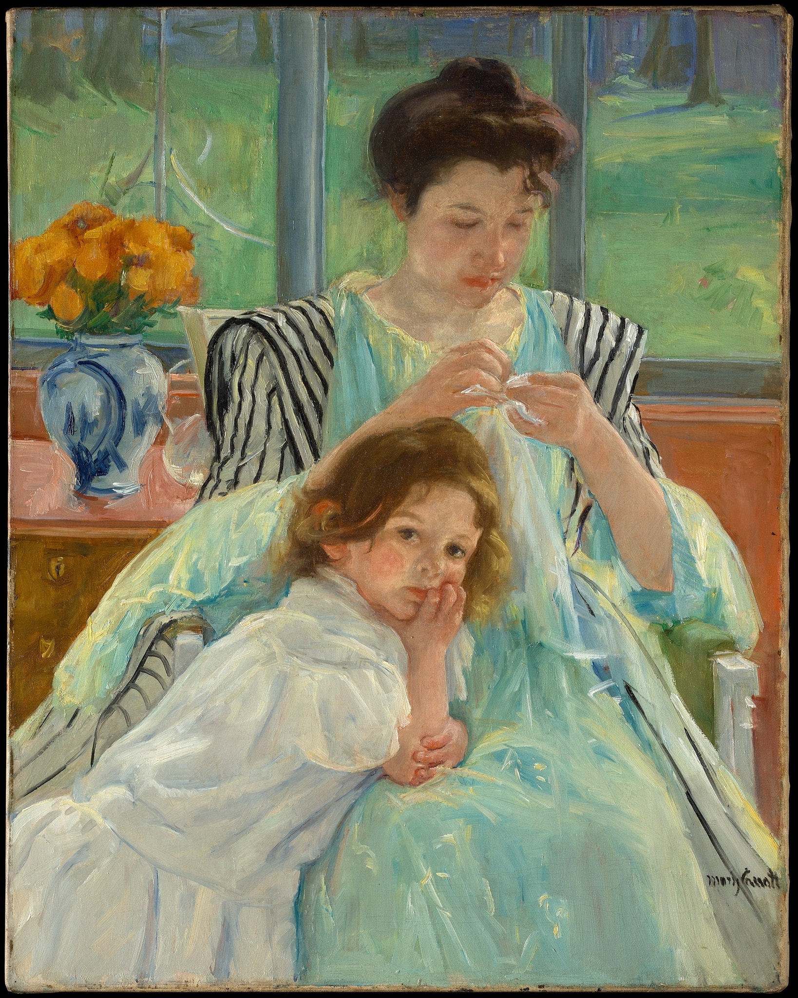 Young Mother Sewing by Mary Cassatt (1900)