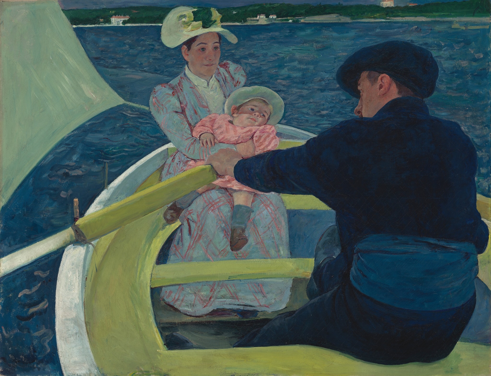 Click numbered symbols to learn about their meaning The Boating Party by Mary Cassatt (1893–1894) featuring Diagonal oar, Curved gunwale (ring of the boat), Mother-and-child unit, Dark rower silhouette