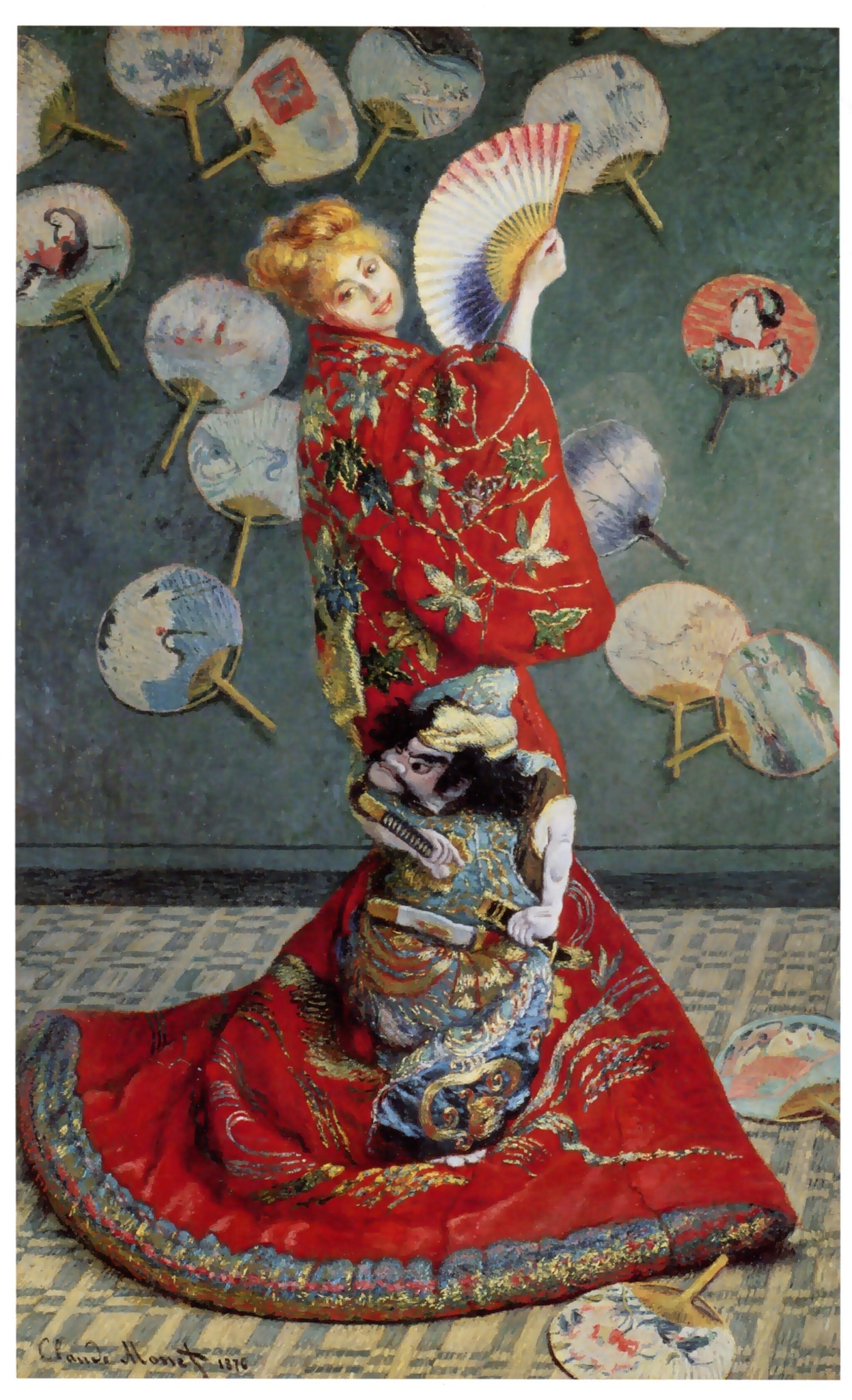 Click numbered symbols to learn about their meaning La Japonaise (Camille Monet in Japanese Costume) by Claude Monet (1876)