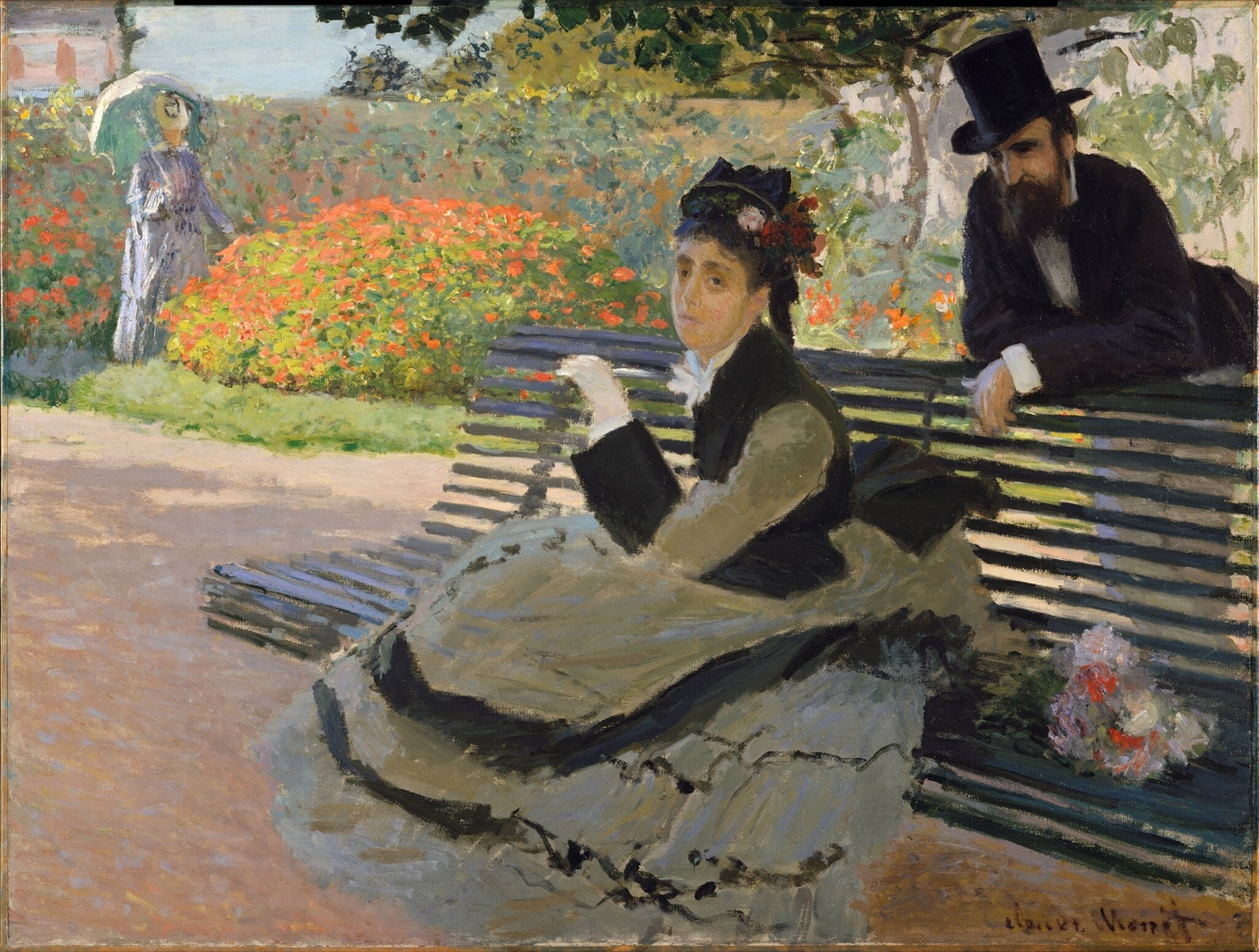 Camille Monet (1847–1879) on a Garden Bench by Claude Monet
