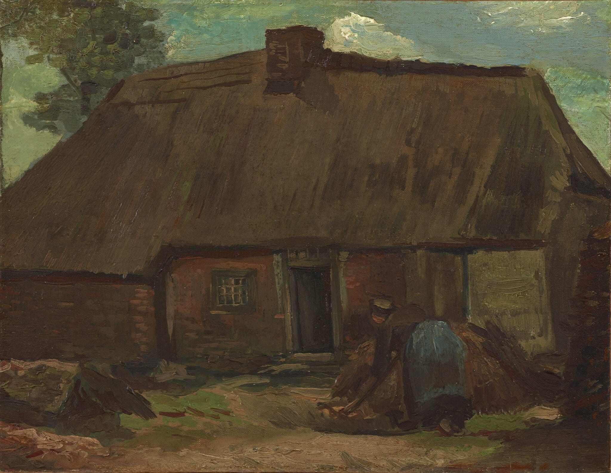 Cottage with Peasant Woman Digging