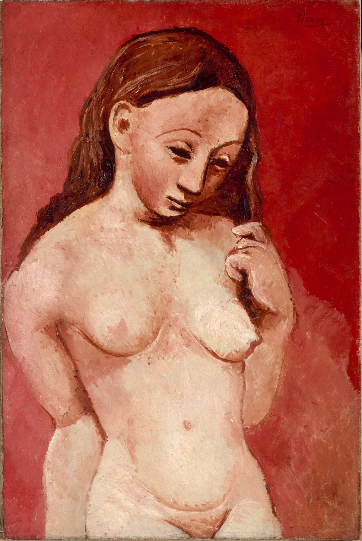 Nu sur fond rouge