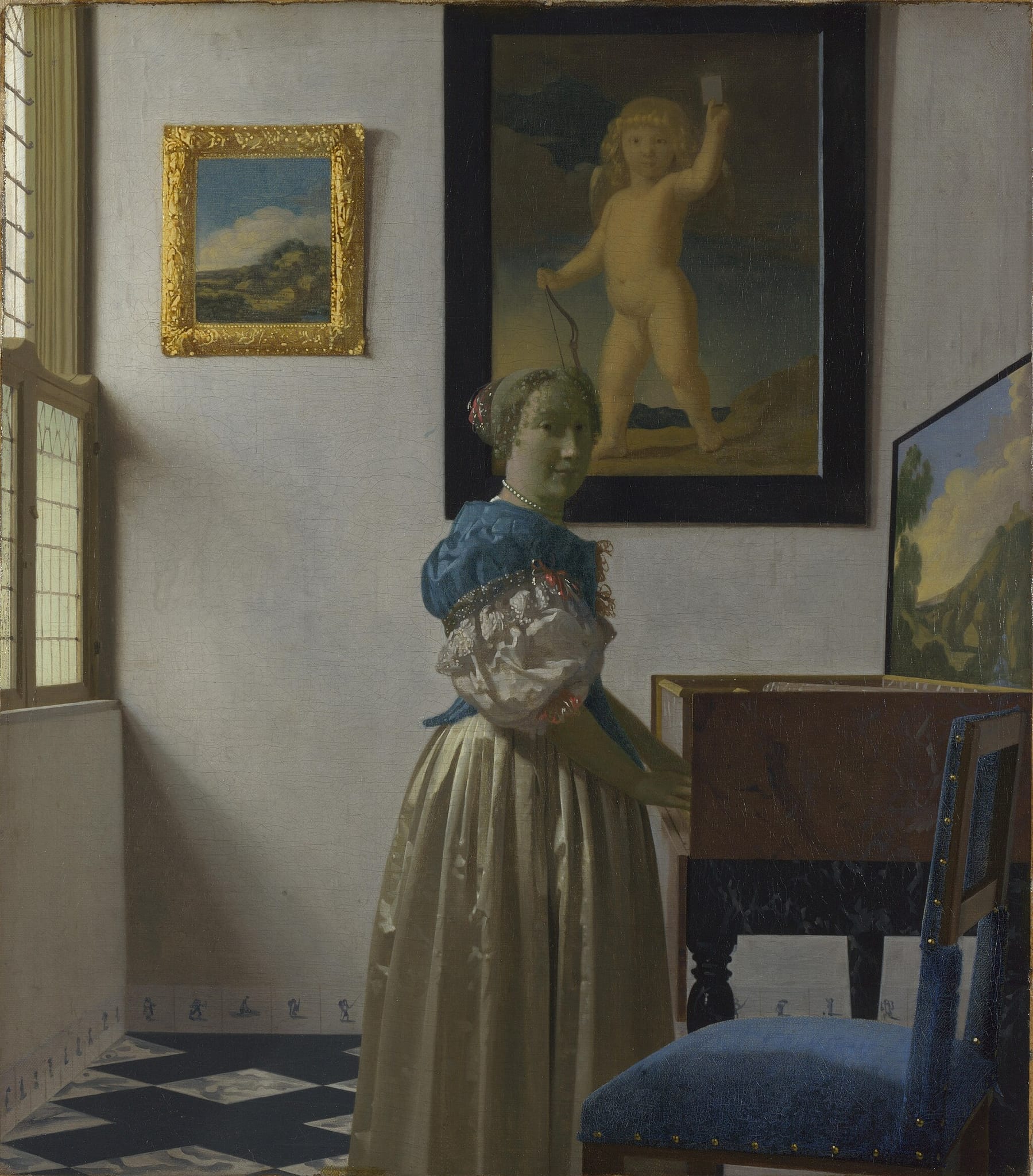 A Young Woman standing at a Virginal