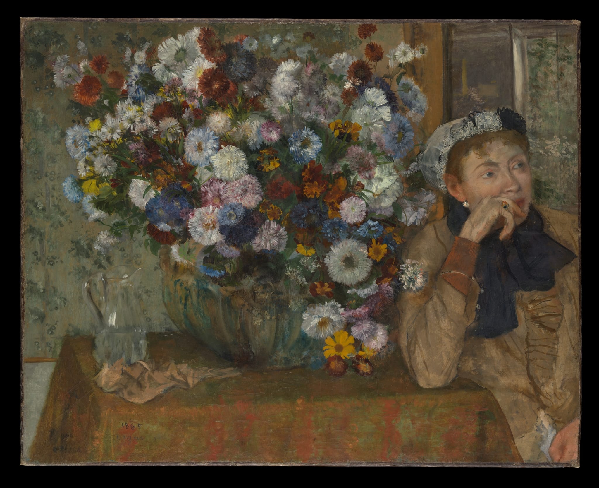 A Woman Seated beside a Vase of Flowers
