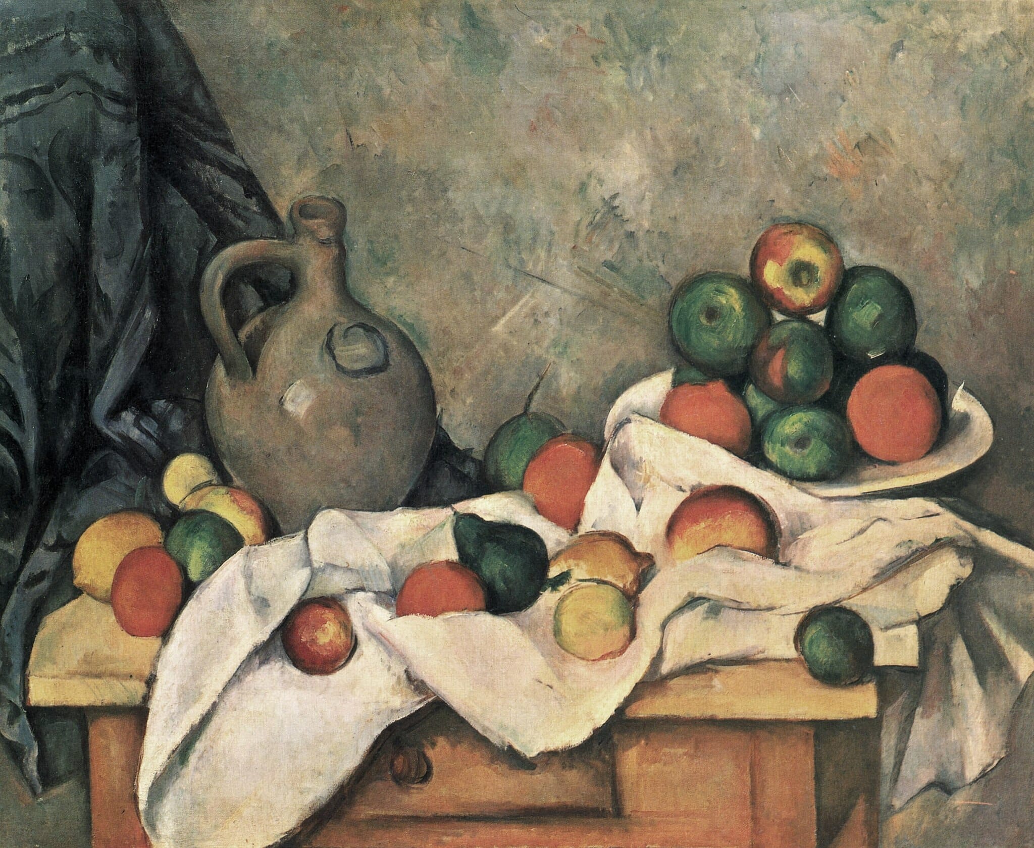 Curtain, Jug and Dish of Fruit
