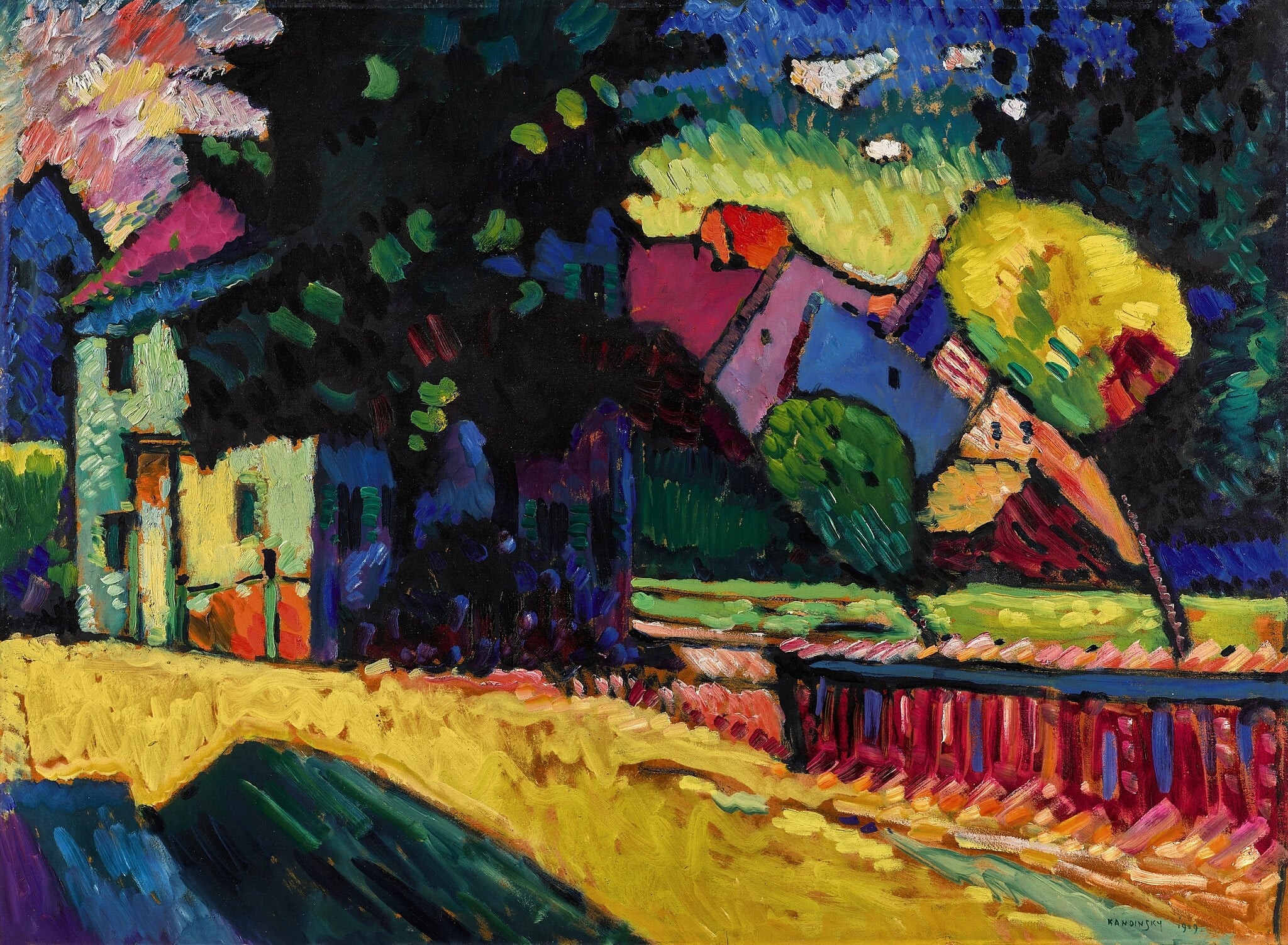 Murnau – Landschaft mit grünem Haus (Murnau – Landscape with Green House) by Wassily Kandinsky