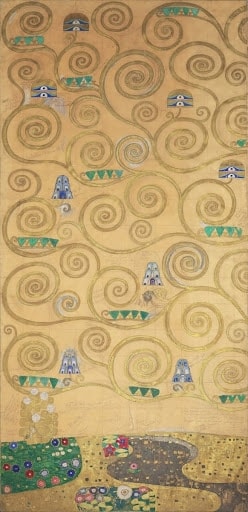 Click numbered symbols to learn about their meaning Part of the Tree of Life (Part 1) by Gustav Klimt (1910–1911) featuring Spiraling branches (Tree of Life)