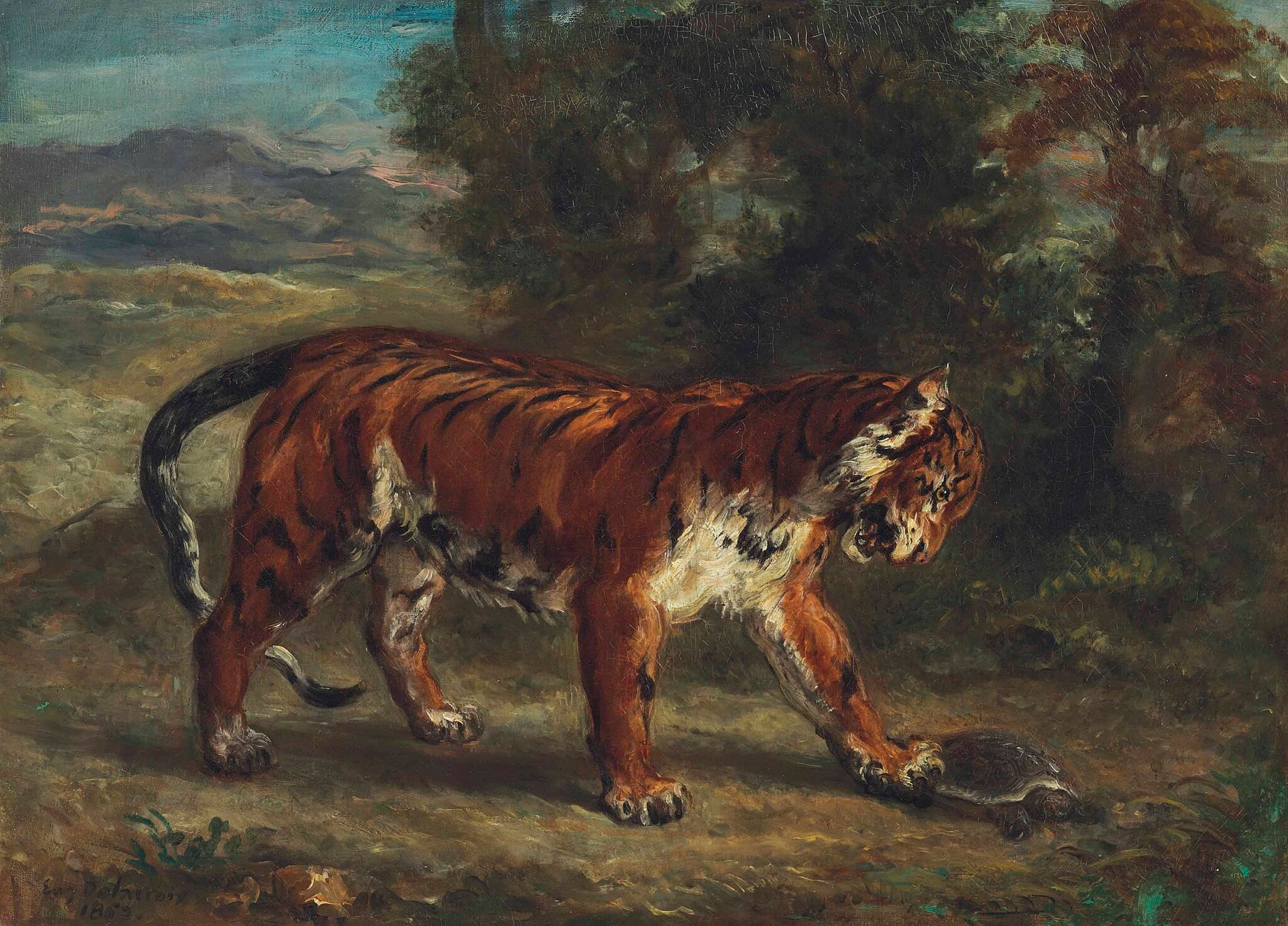 Tiger Playing with a Tortoise (Tigre jouant avec une tortue) by Eugene Delacroix