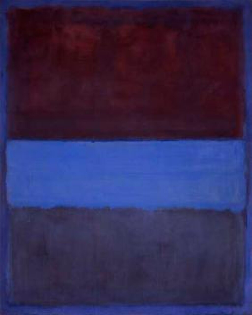 Click numbered symbols to learn about their meaning No. 61 (Rust and Blue) by Mark Rothko (1953) featuring Rust field (upper rectangle), Central blue band (threshold), Indigo lower block (depth/night), Blue perimeter (enclosing chamber)