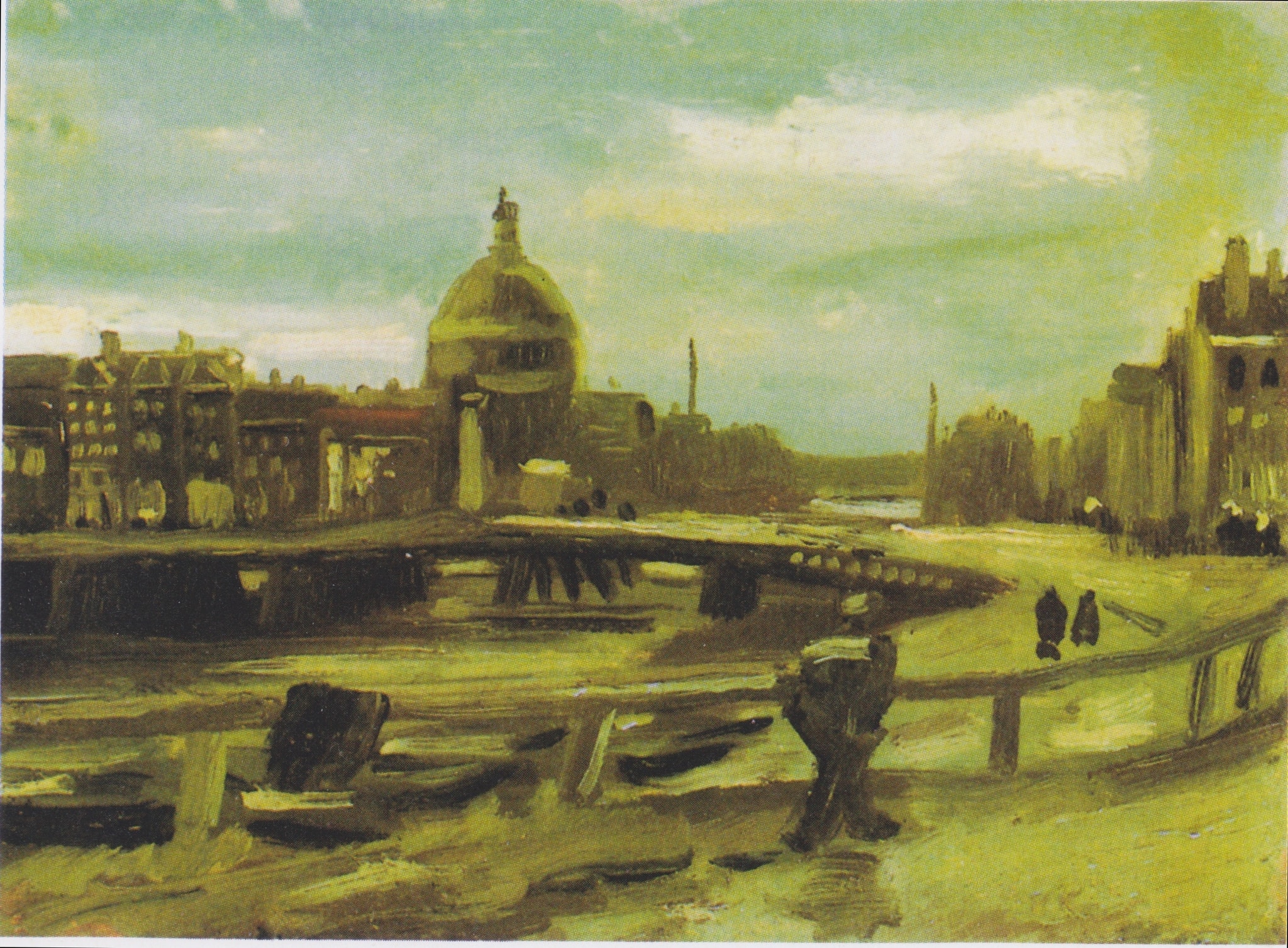 Click numbered symbols to learn about their meaning The Singel near the Lutheran Church in Amsterdam by Vincent van Gogh (1885) featuring Domed Lutheran Church, Diagonal Bridge, Canal Waters, Stooped Worker