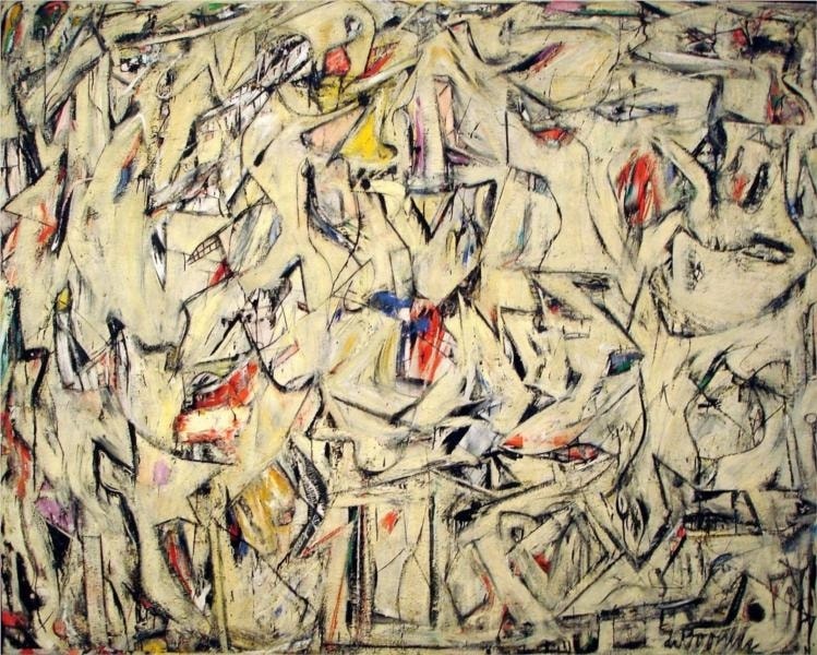 Click numbered symbols to learn about their meaning Excavation by Willem de Kooning (1950) featuring Beaklike profile, Serrated teeth/jaw, Fish form