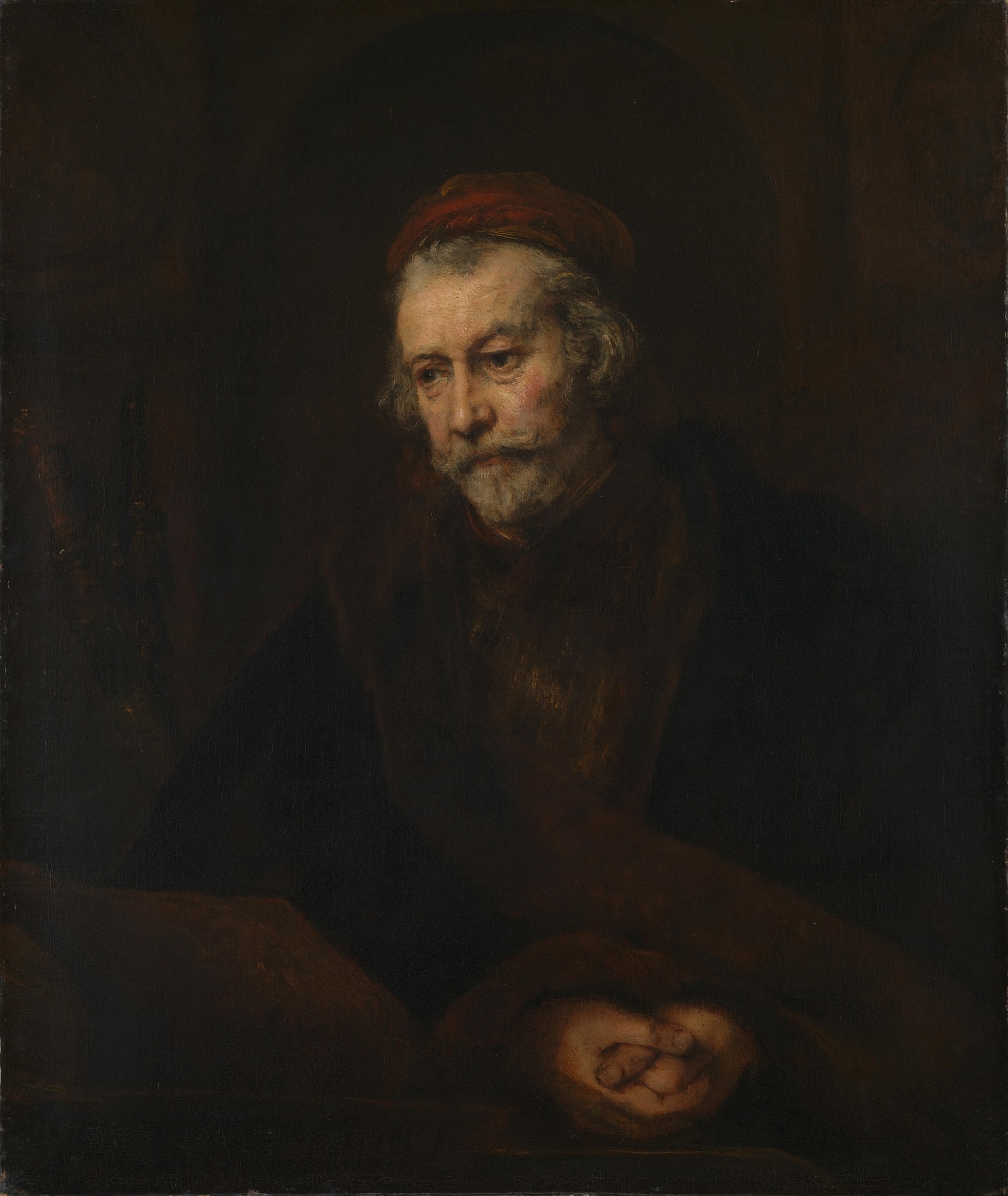 Click numbered symbols to learn about their meaning An Elderly Man as Saint Paul by Rembrandt van Rijn (1659 (probably)) featuring Sword, Roundel of the Sacrifice of Isaac, Folded/prayerful hands
