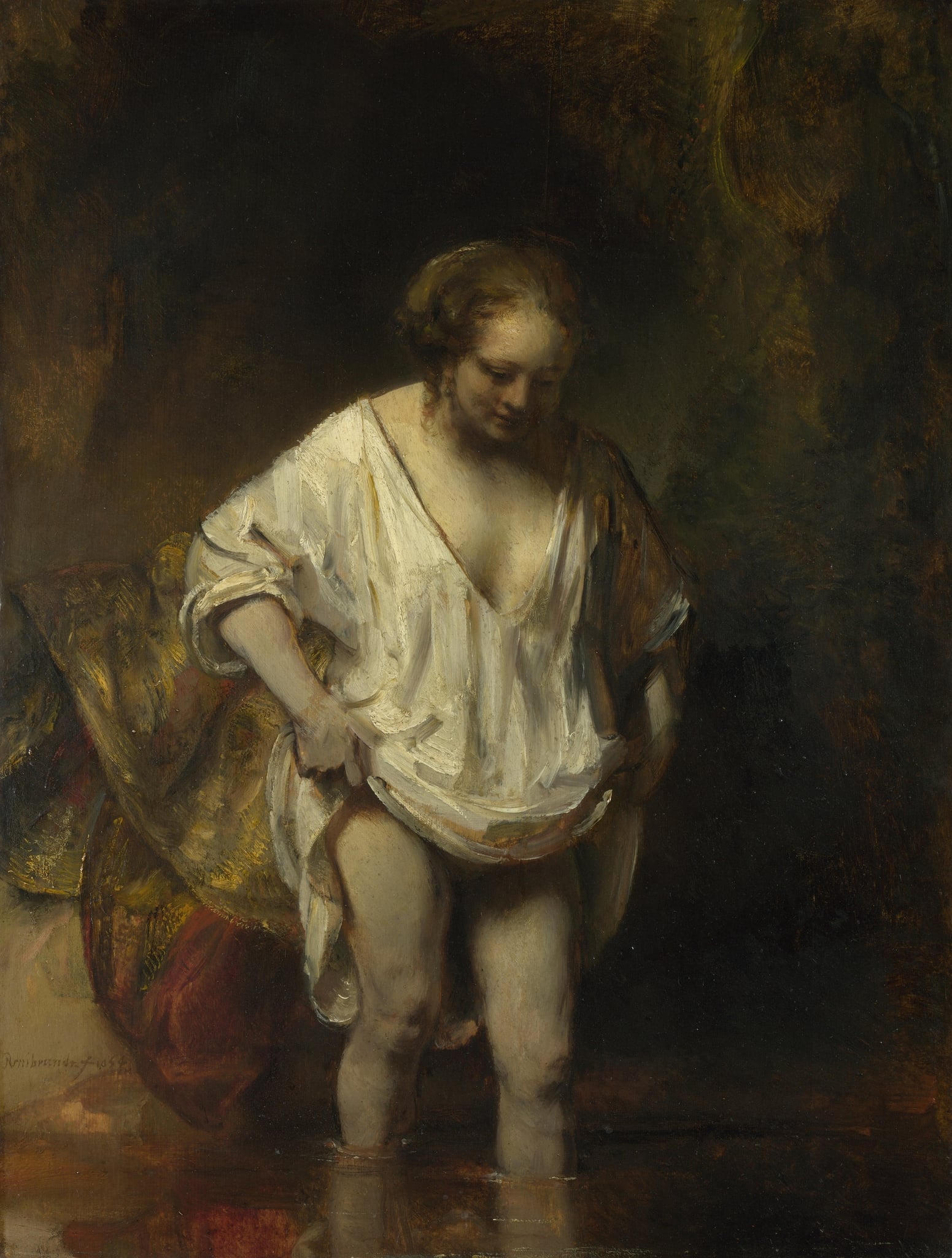 A Woman bathing in a Stream (Hendrickje Stoffels?) by Rembrandt van Rijn